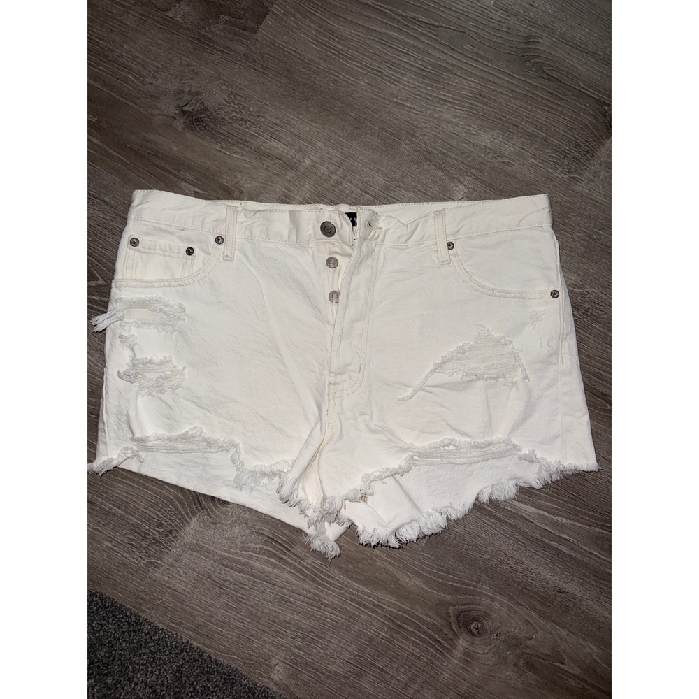 Aeropostale White Distressed Boyfriend Cutoff Denim‎ Shorts Women Size 16